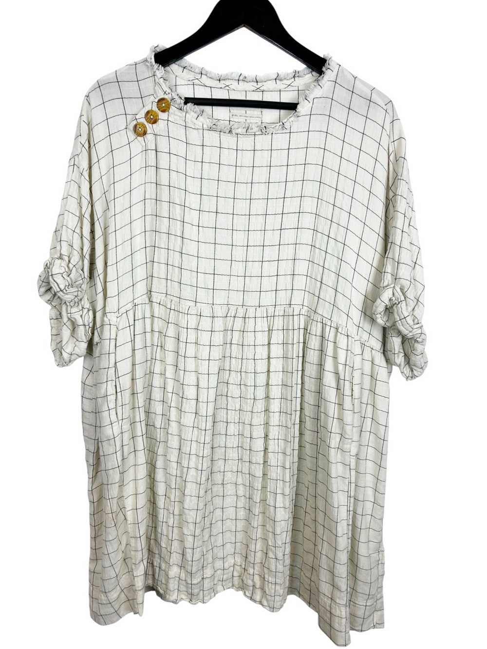 Urban Outfitters Ivory Dress with Black Windowpane Check Size Medium